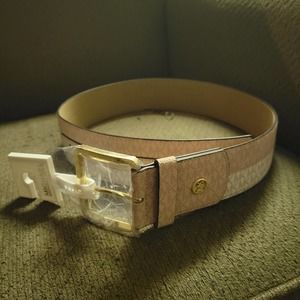 Michael by Michael Kors Women's Fashion Belt 556225 Pink Cream Gold Sz Medium